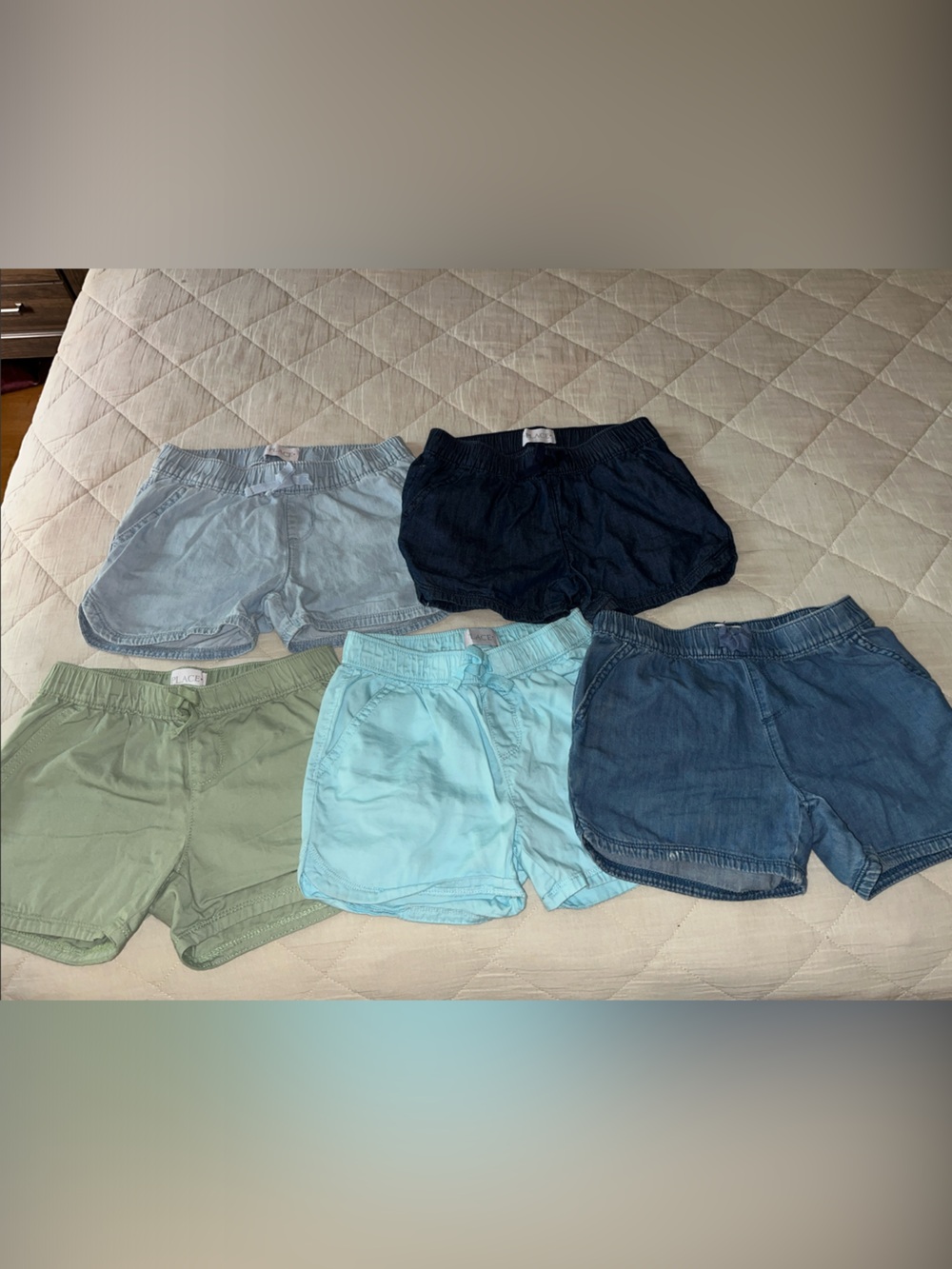 Place Girls 5-Pack Shorts size 6x/7 — Green, Light Blue, Blue, Navy, Gray